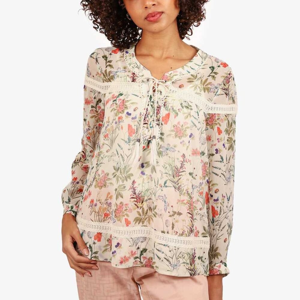 THE KOOPLES garden floral blouse with laces and lace